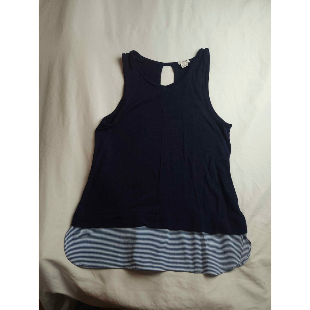 J.Crew Navy Blue Striped Mixed Media‎ Tank Top Sleeveless Keyhole Back Small